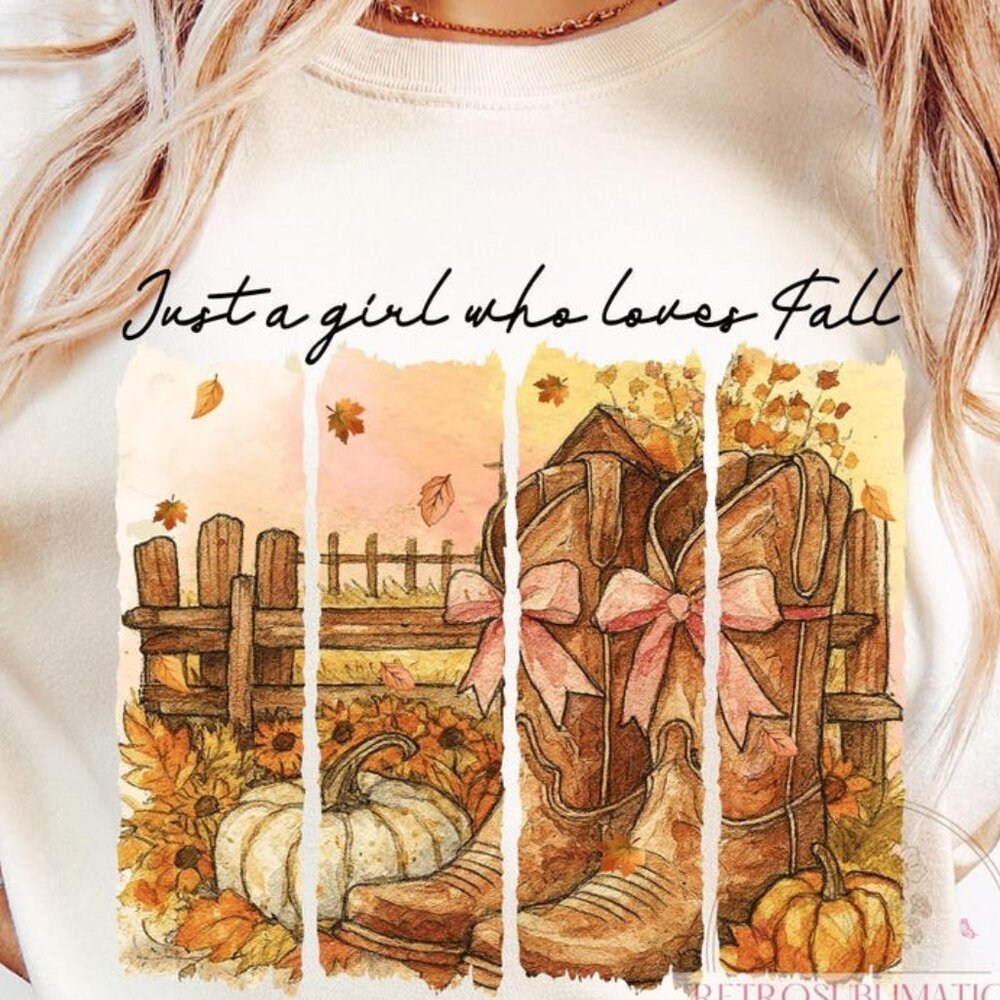 Retro Just a Girl Who Loves Fall Tee, Vintage Watercolor Autumn Tee